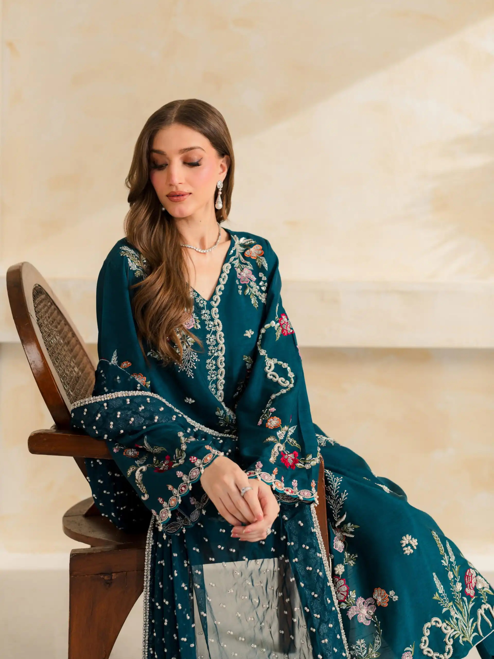 Fancy Teal Mul Chanderi Diamond Work Salwar Suit