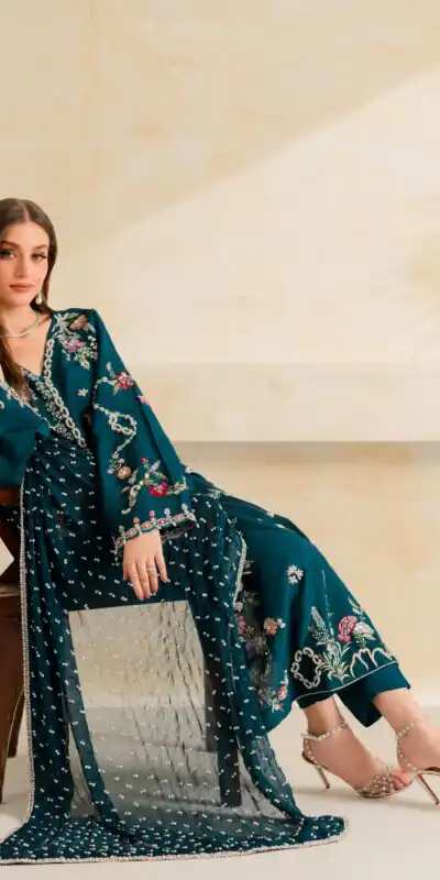 Fancy Teal Mul Chanderi Diamond Work Salwar Suit