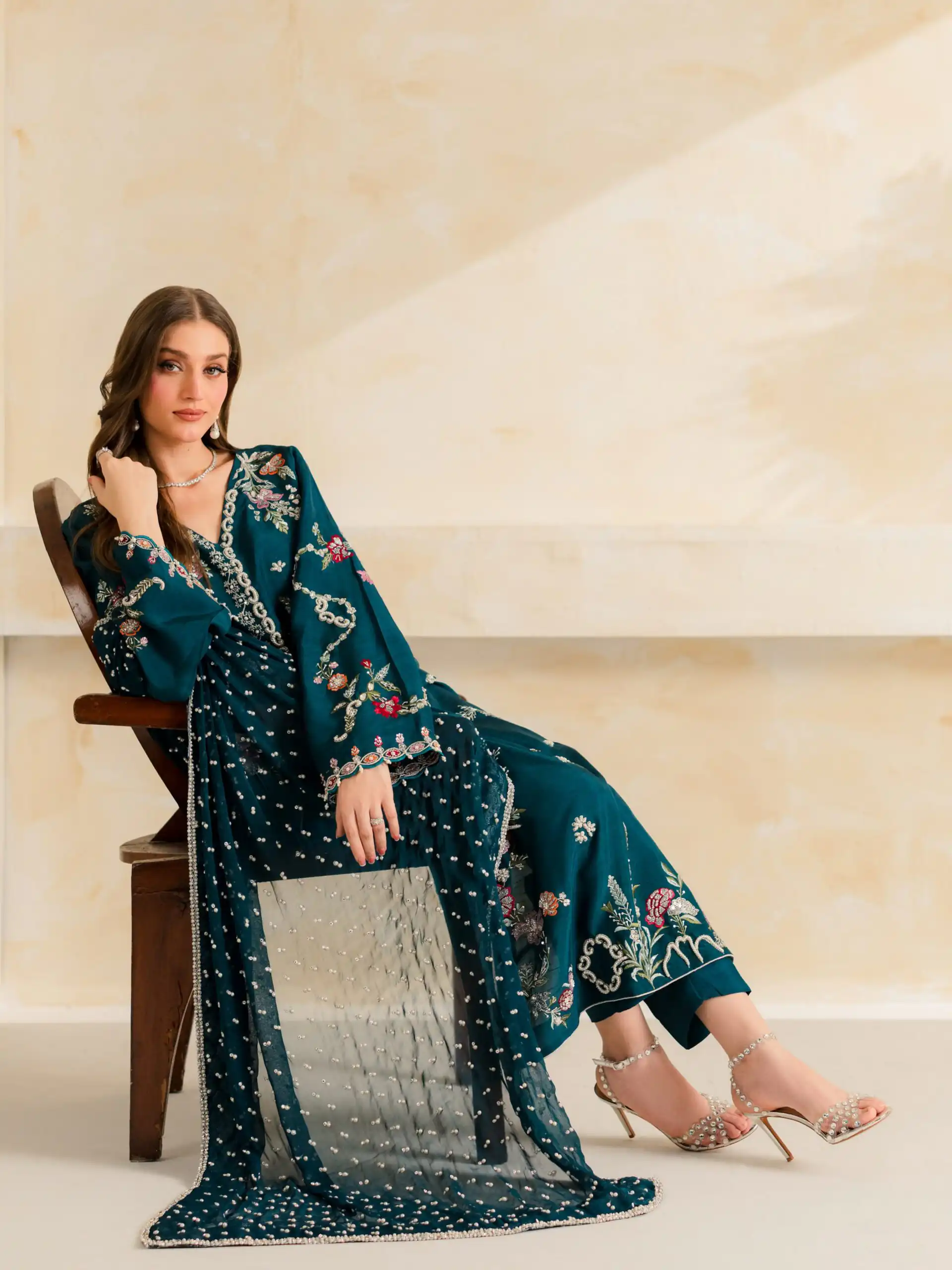 Fancy Teal Mul Chanderi Diamond Work Salwar Suit