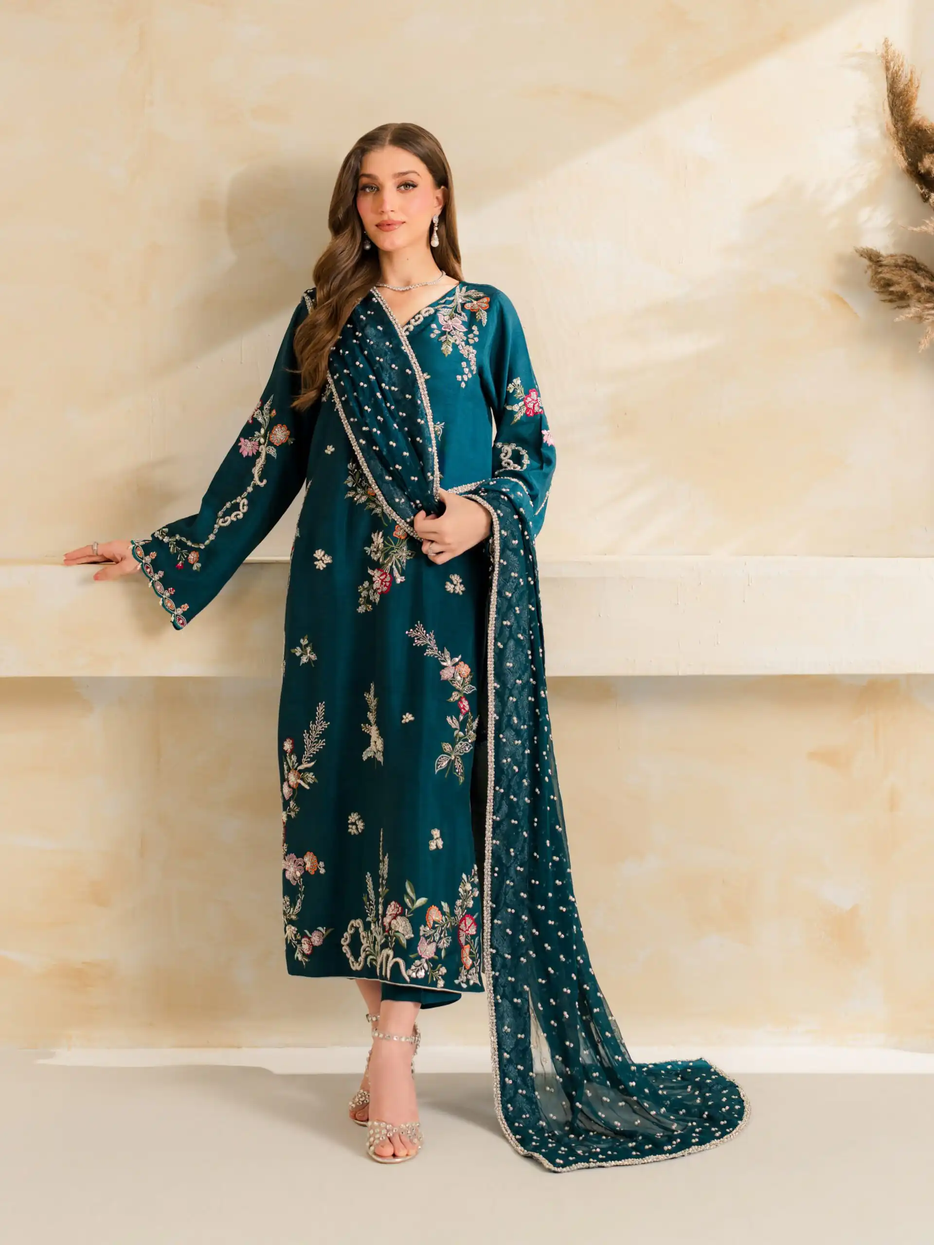 Fancy Teal Mul Chanderi Diamond Work Salwar Suit