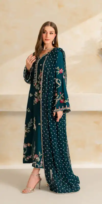 Fancy Teal Mul Chanderi Diamond Work Salwar Suit