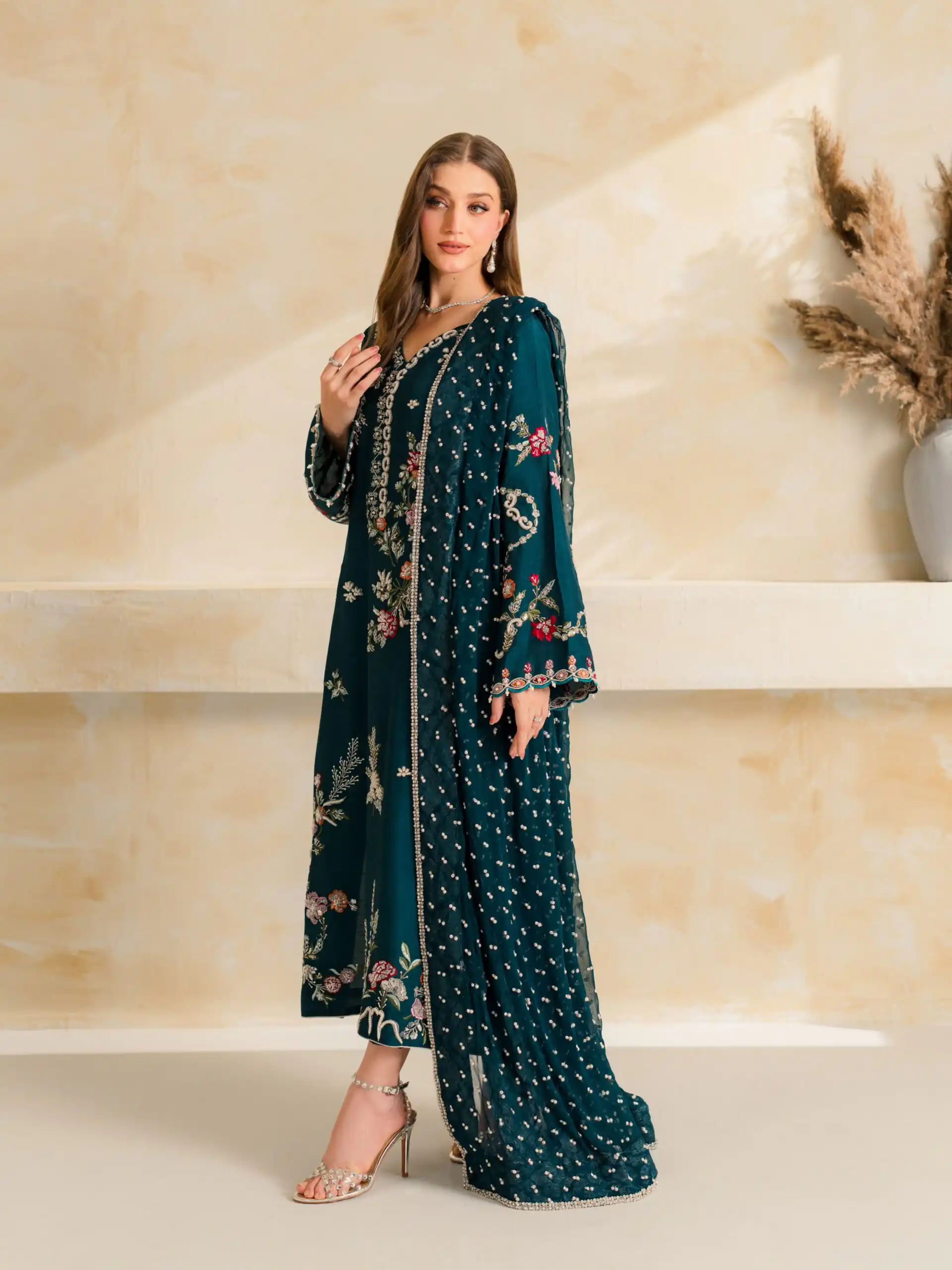 Fancy Teal Mul Chanderi Diamond Work Salwar Suit