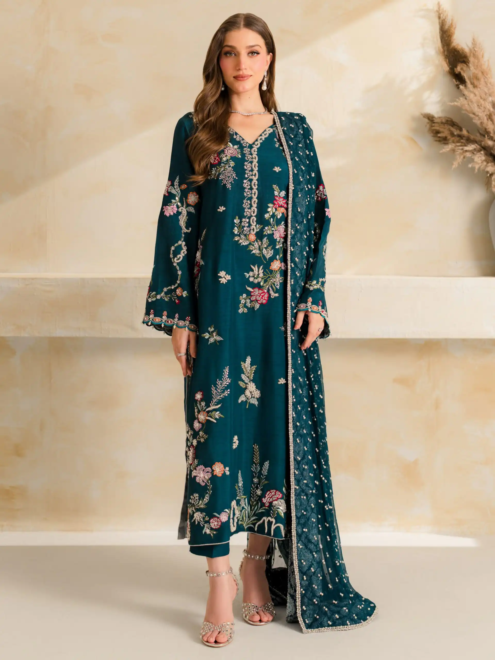 Fancy Teal Mul Chanderi Diamond Work Salwar Suit