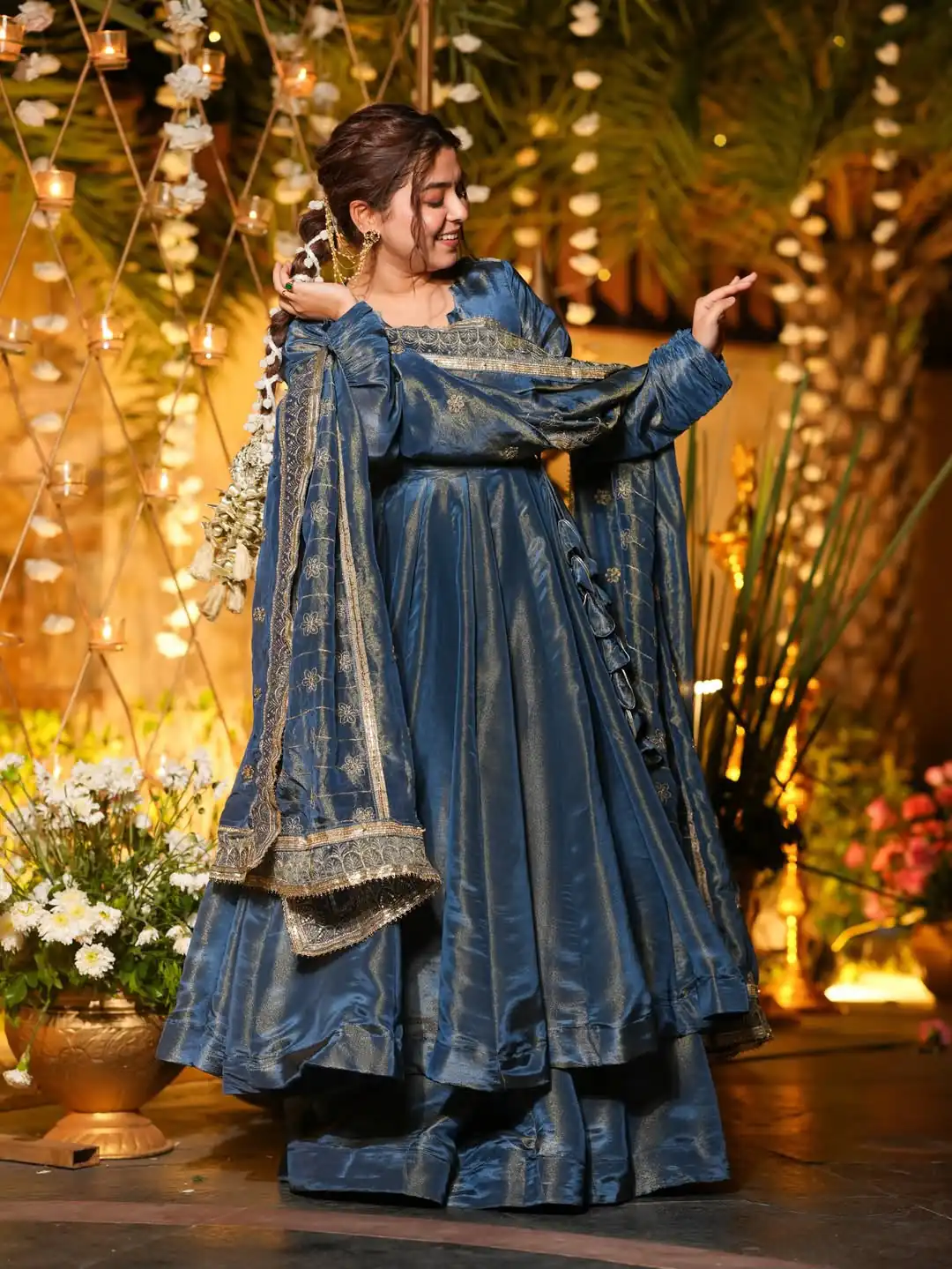 Fancy Teal NC Vichitra Embroidery Work Anarkali Suit