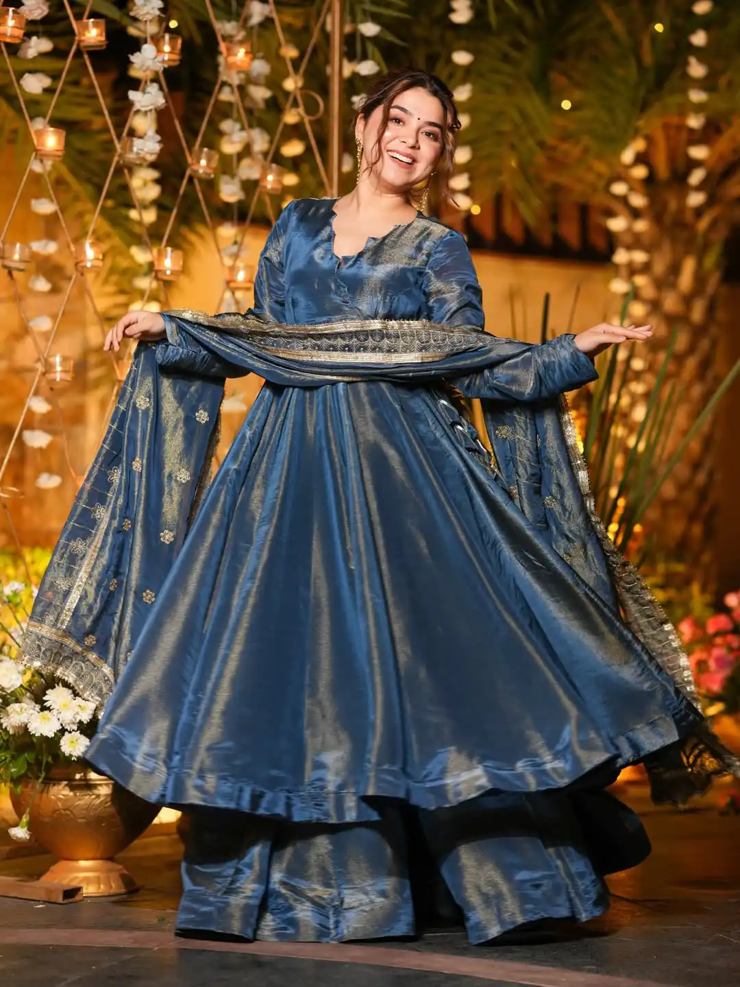 Fancy Teal NC Vichitra Embroidery Work Anarkali Suit