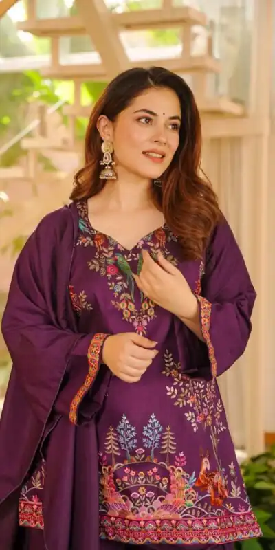Fancy Wine Rayon Thread Work Salwar Suit