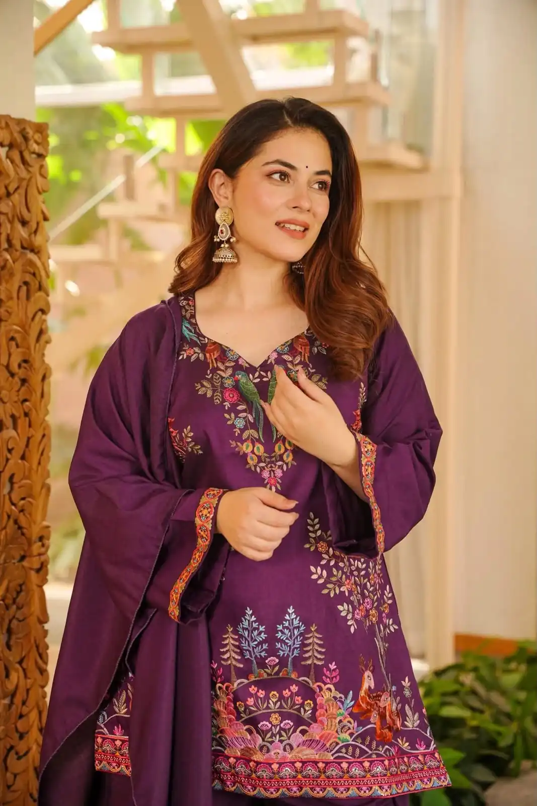 Fancy Wine Rayon Thread Work Salwar Suit