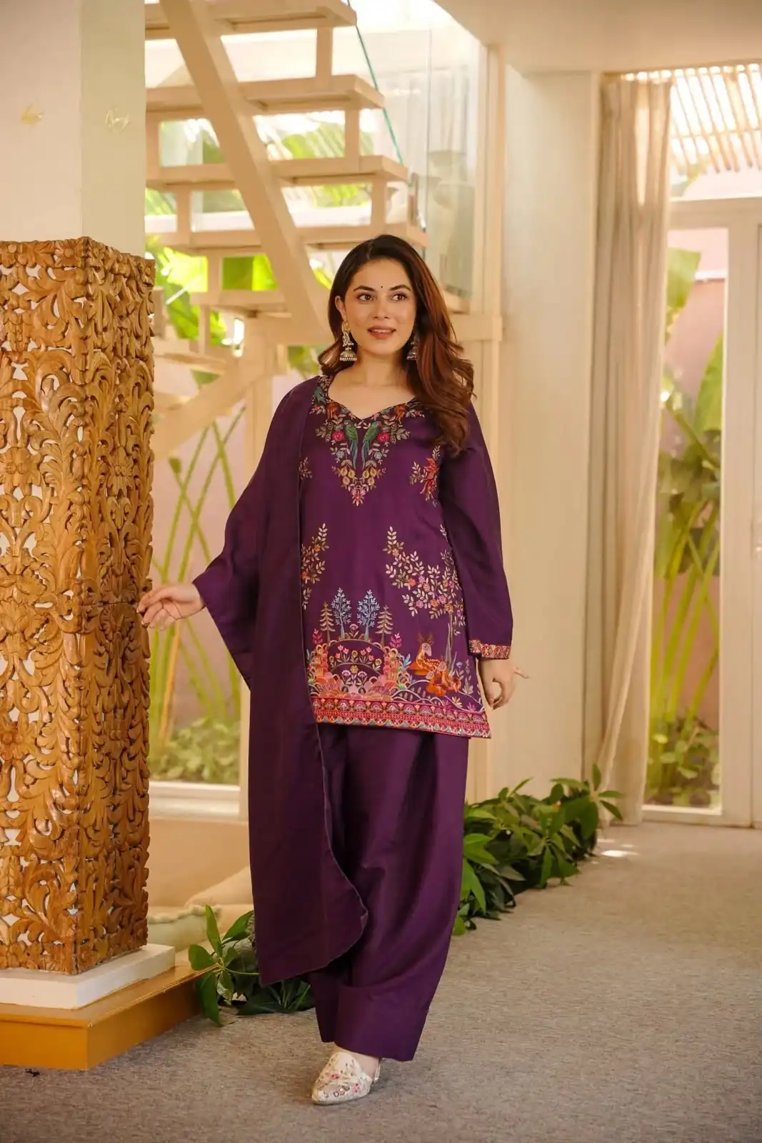 Fancy Wine Rayon Thread Work Salwar Suit