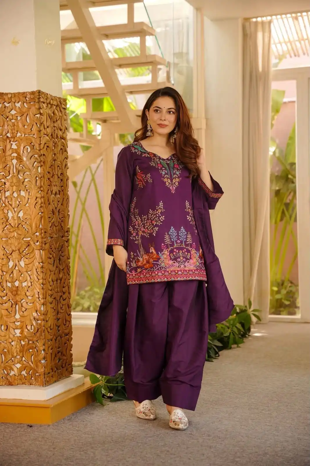 Fancy Wine Rayon Thread Work Salwar Suit