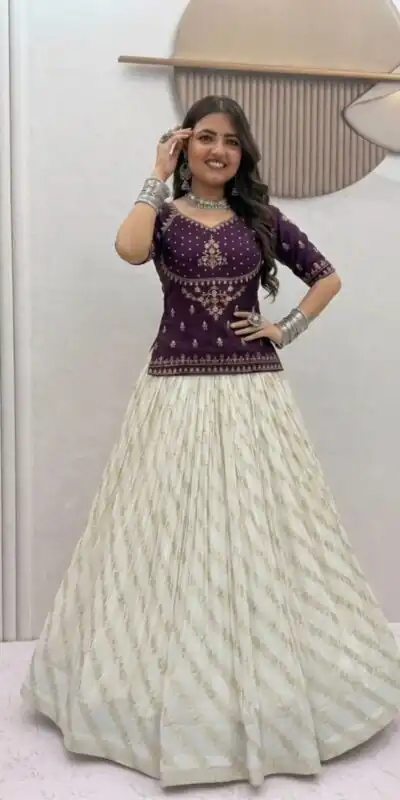 Fancy Wine Vichitra Silk Sequence Work Lehenga Choli