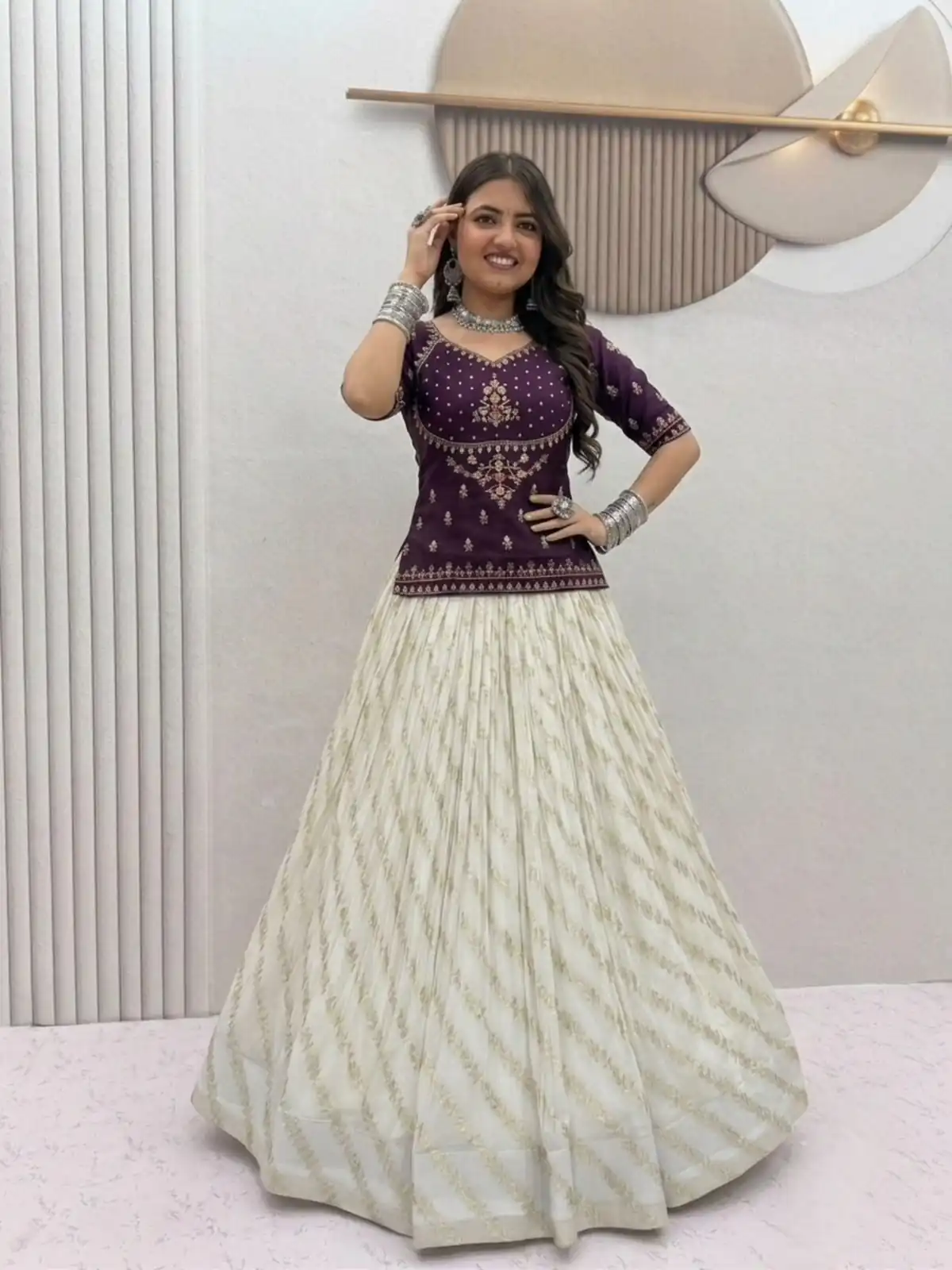 Fancy Wine Vichitra Silk Sequence Work Lehenga Choli