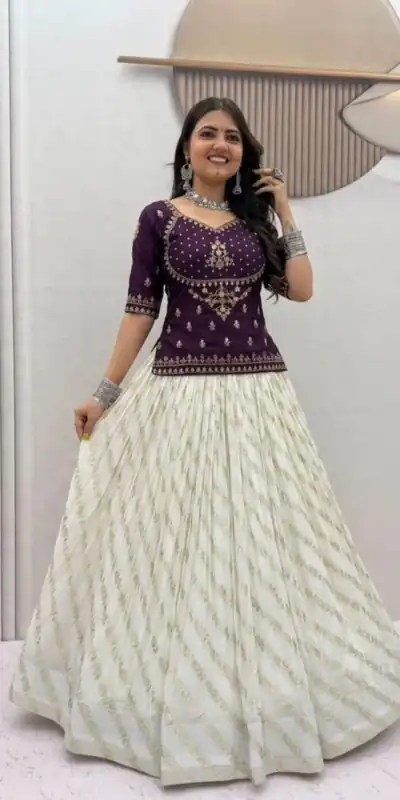 Fancy Wine Vichitra Silk Sequence Work Lehenga Choli