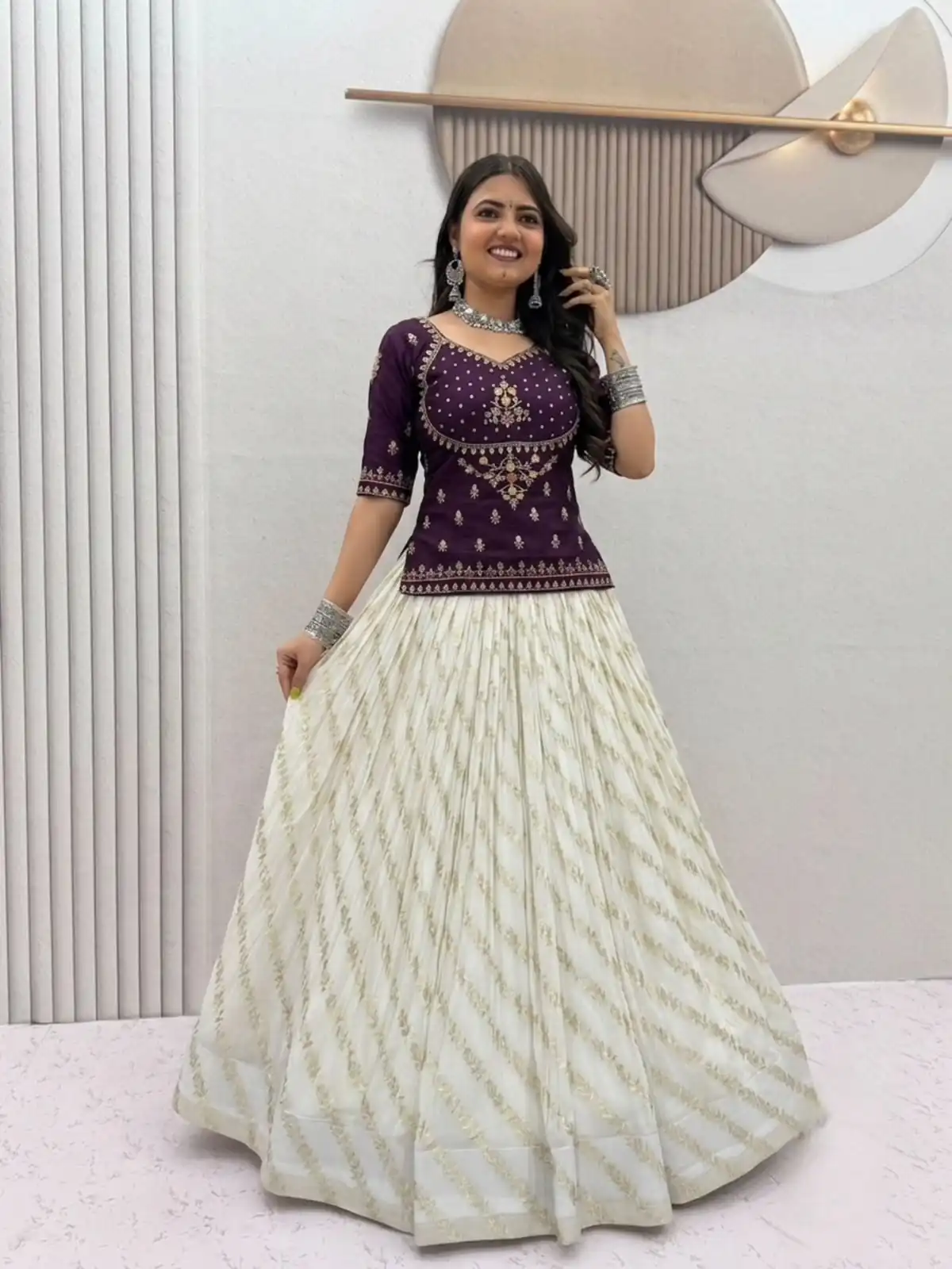 Fancy Wine Vichitra Silk Sequence Work Lehenga Choli