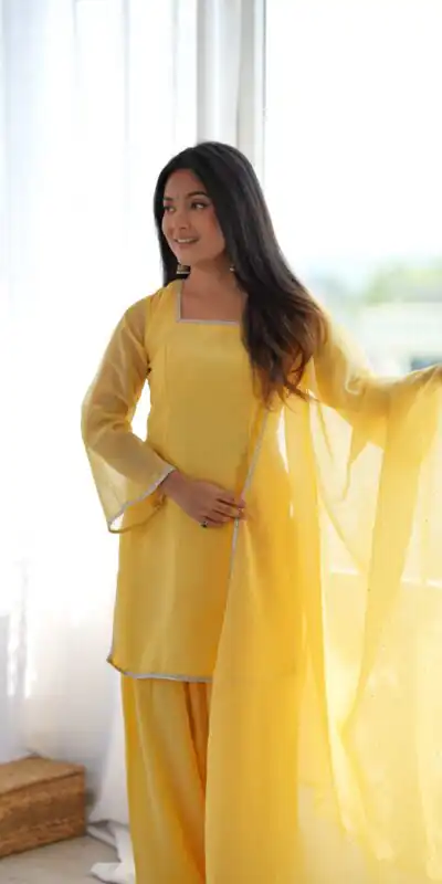 Fancy Yellow Crunchy Silk Siroski Work Salwar Suit