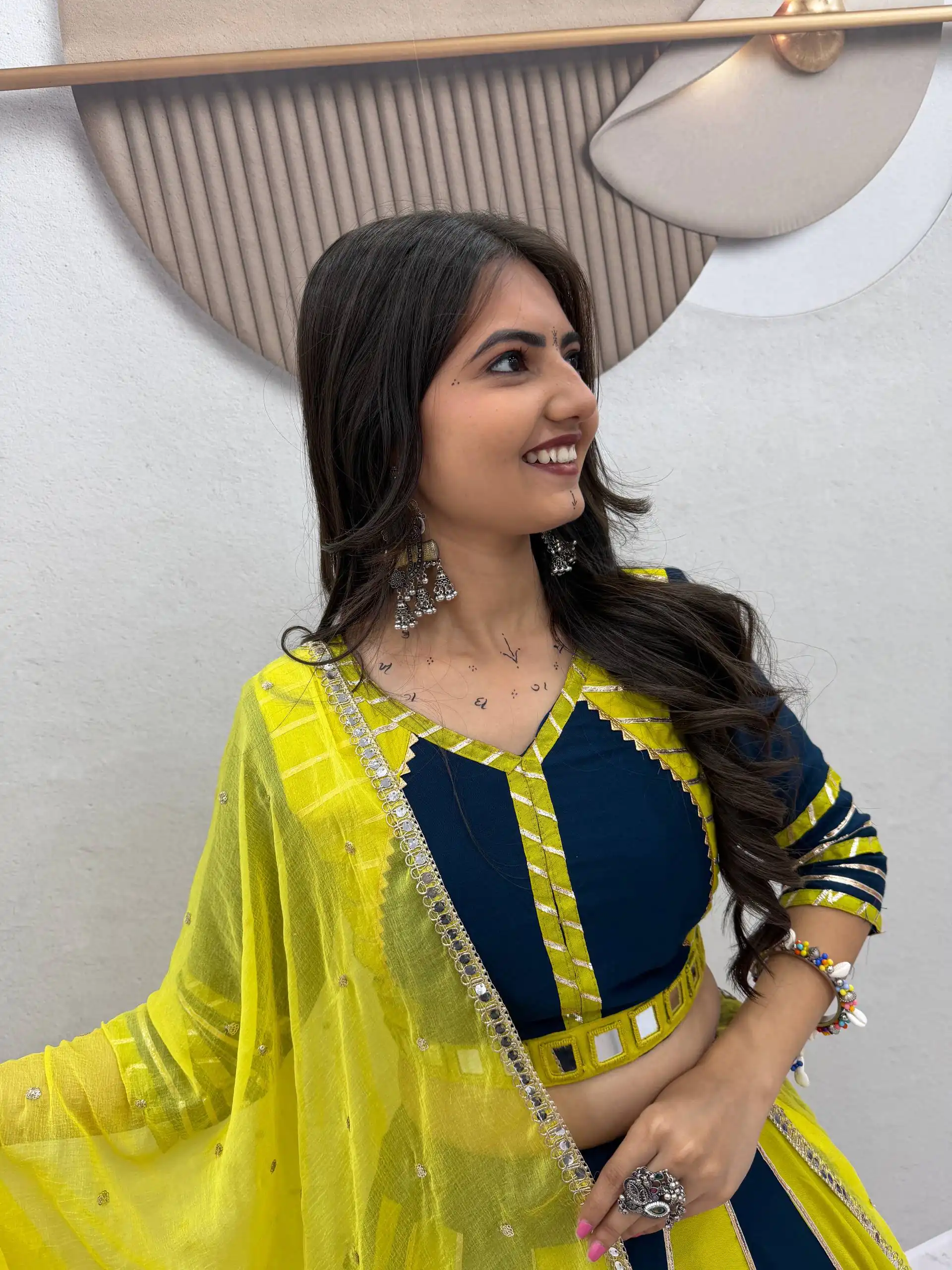Fancy Yellow Pure Cotton Hand Work Lehenga Choli