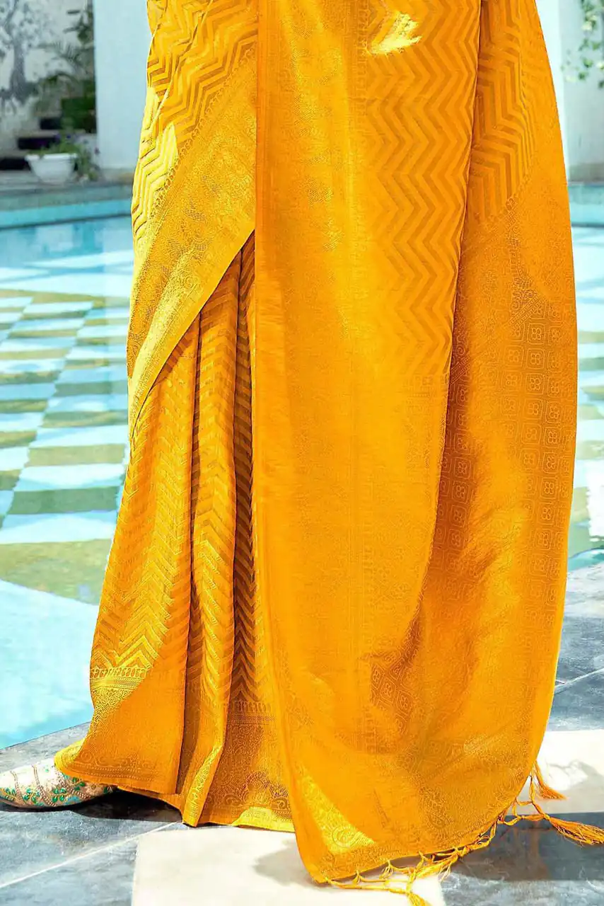 Fancy Yellow Soft Lichi Silk With Jacquard Saree