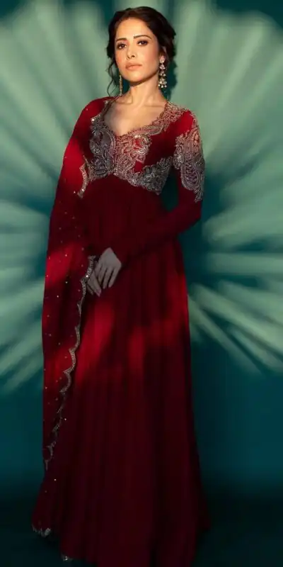 Fantastic Red Chinon Embroidery Lace Work Gown