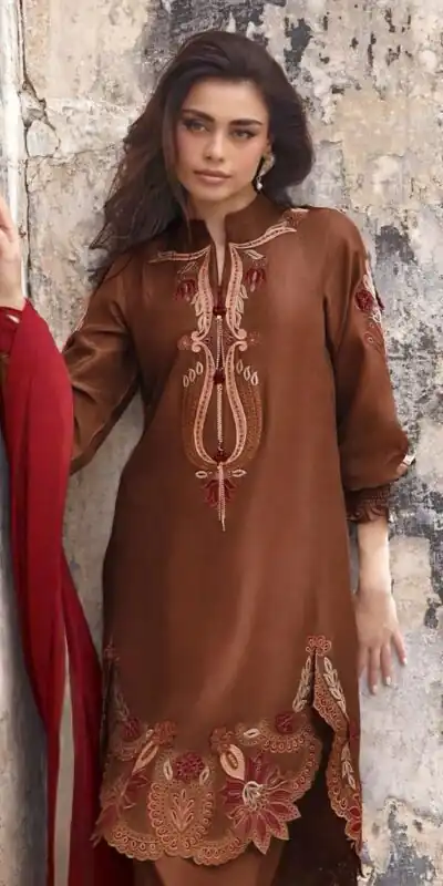 Fantastic Rust Gajji Silk Embroidery Work Salwar Suit