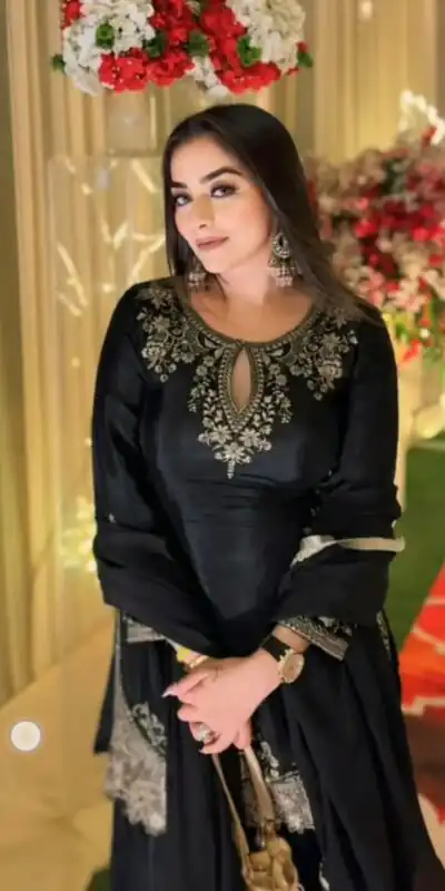 Glowing Black Chinon Sequence Work Salwar Suit