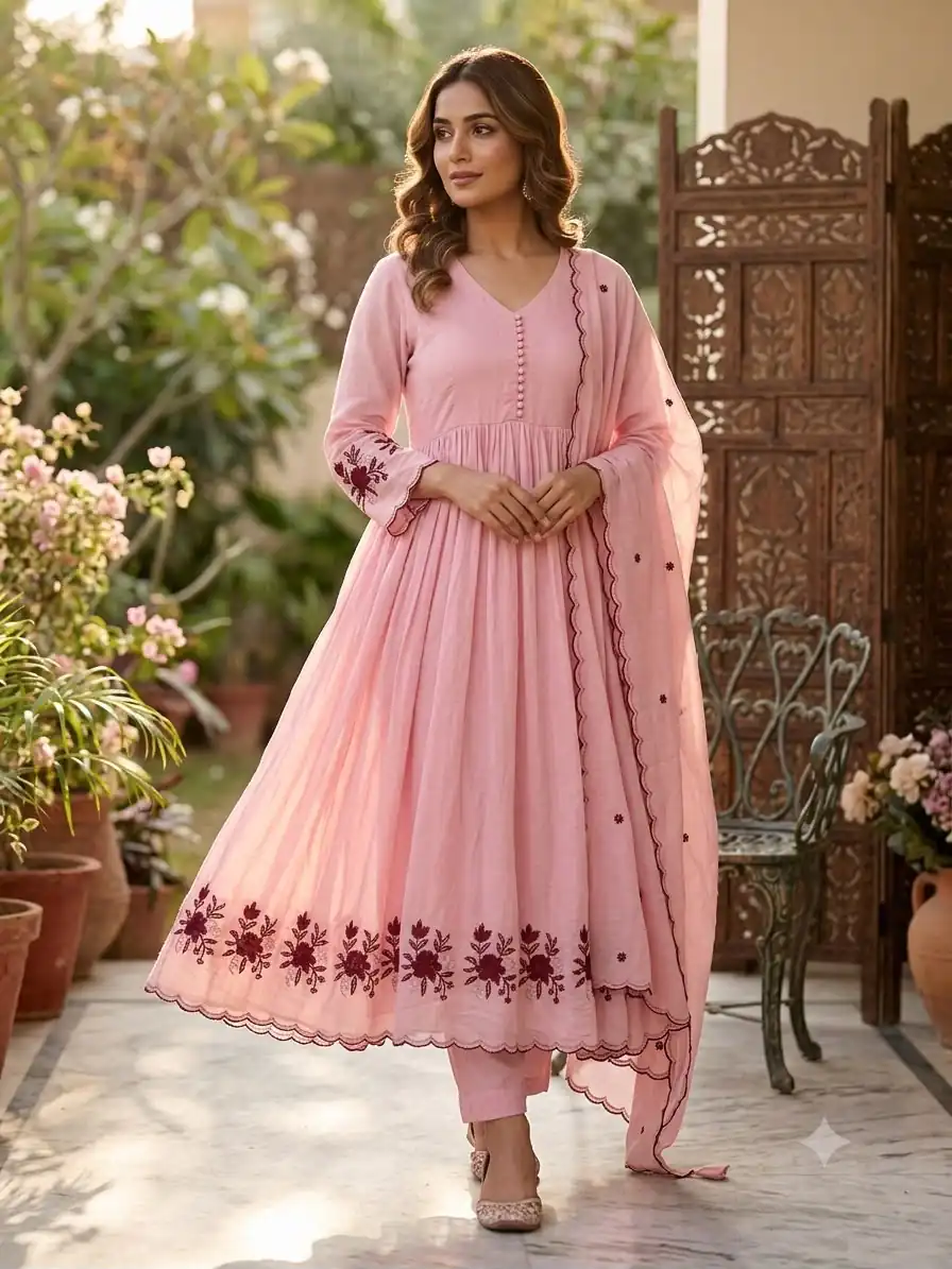 Glowing Peach Mul Chanderi Sequence Work Salwar Suit