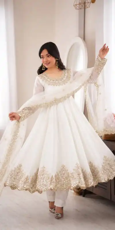 Glowing White Doremon Crush Sequence Work Gown