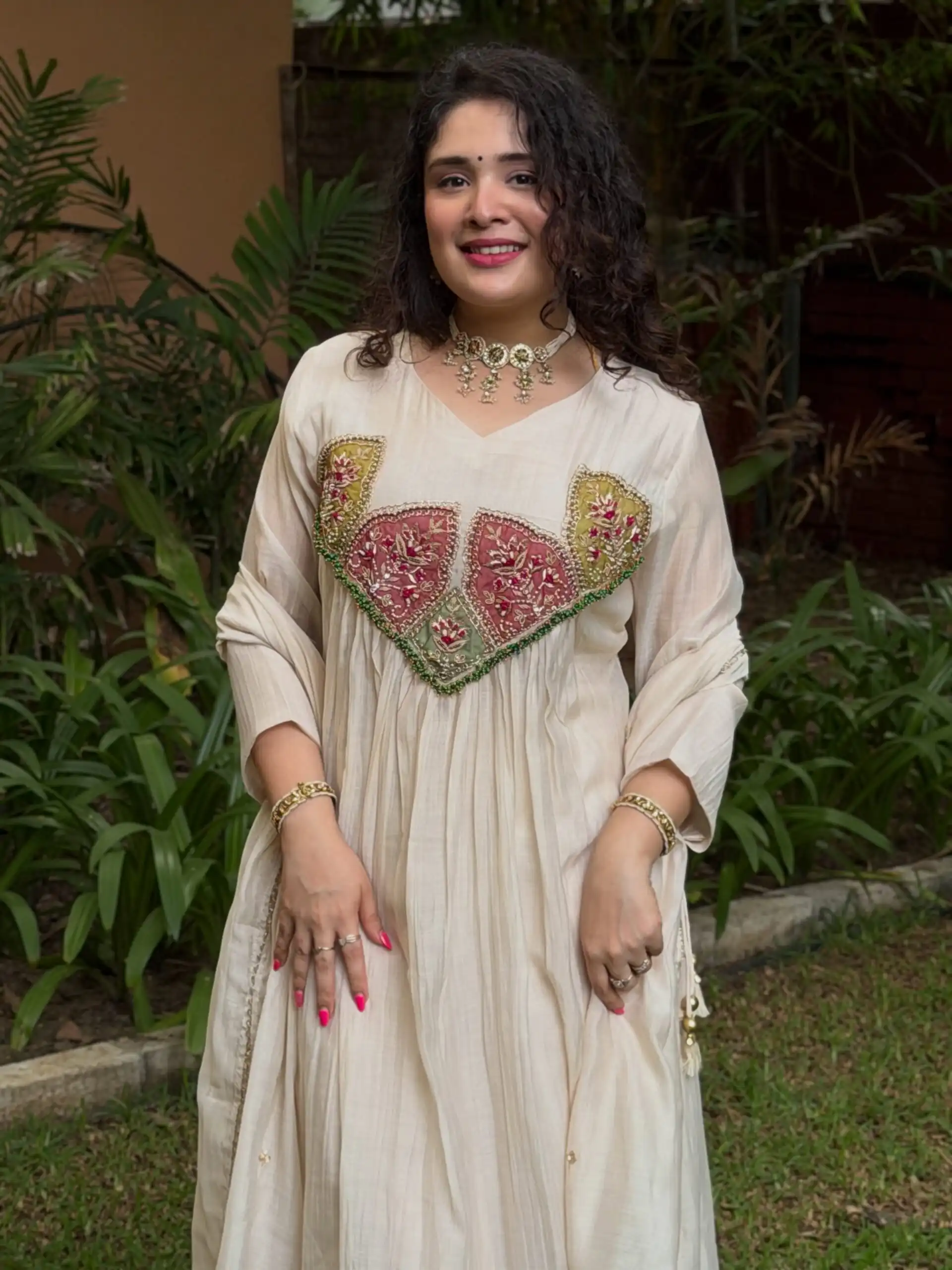Glowing White Mal Chanderi Sequins Work Salwar Suit