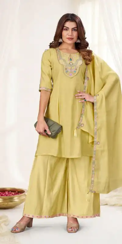 Glowing Yellow Mal Chanderi With Thread Work Salwar Suit