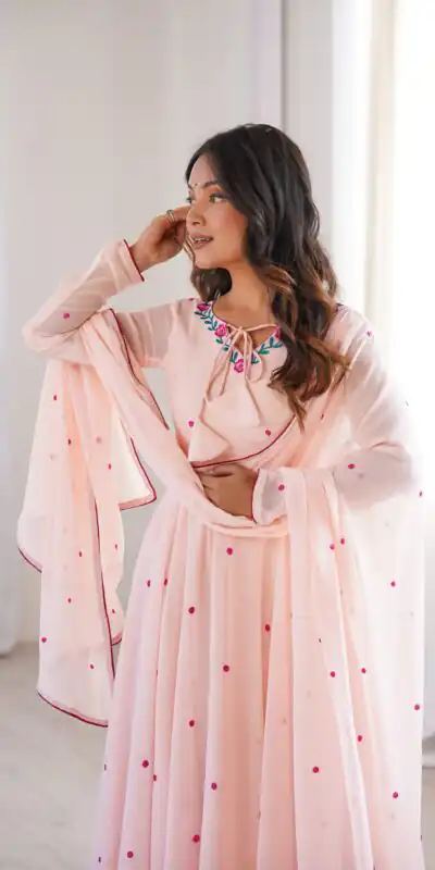 Gorgeous Pink Faux Georgette Embroidery Work Anarkali Suit