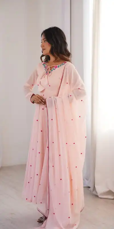 Gorgeous Pink Faux Georgette Embroidery Work Anarkali Suit