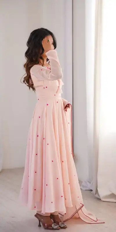 Gorgeous Pink Faux Georgette Embroidery Work Anarkali Suit