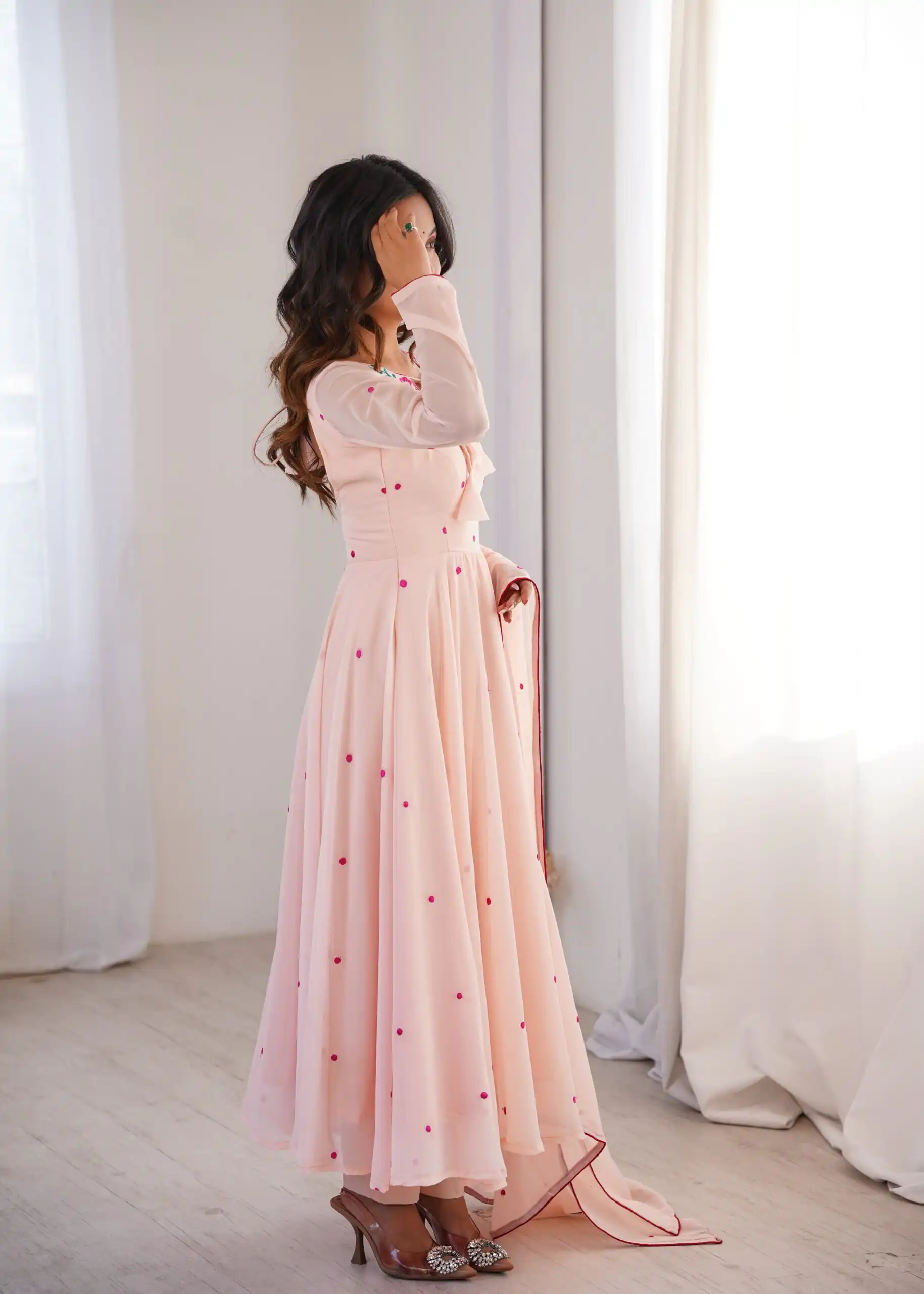 Gorgeous Pink Faux Georgette Embroidery Work Anarkali Suit