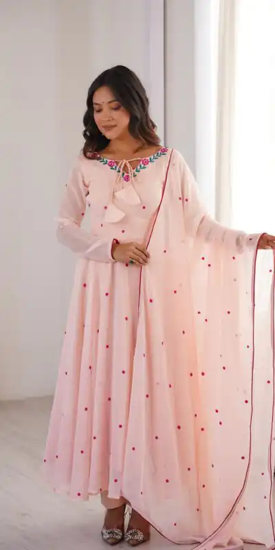 Gorgeous Pink Faux Georgette Embroidery Work Anarkali Suit