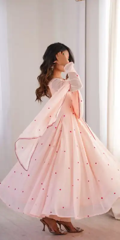 Gorgeous Pink Faux Georgette Embroidery Work Anarkali Suit