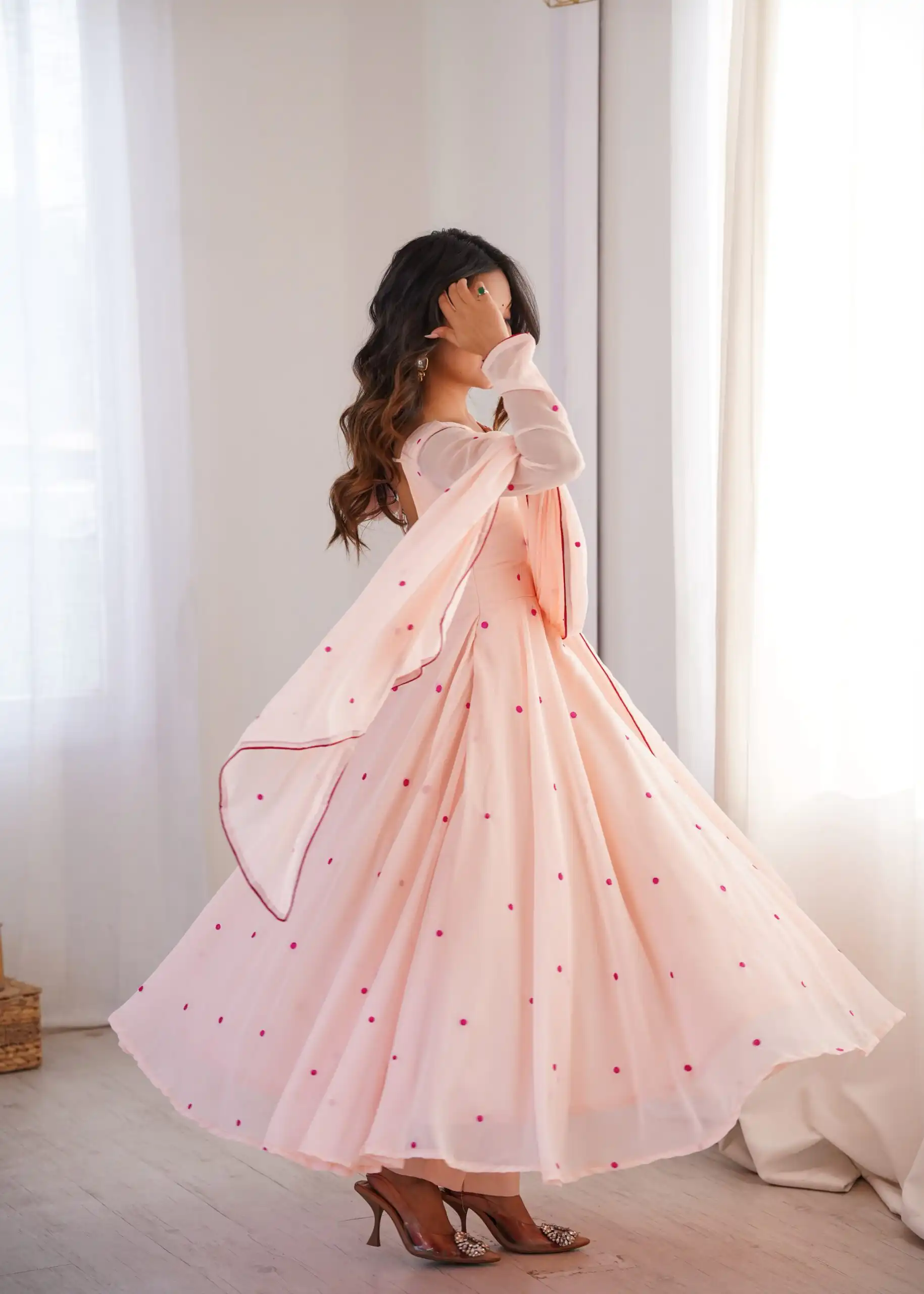 Gorgeous Pink Faux Georgette Embroidery Work Anarkali Suit