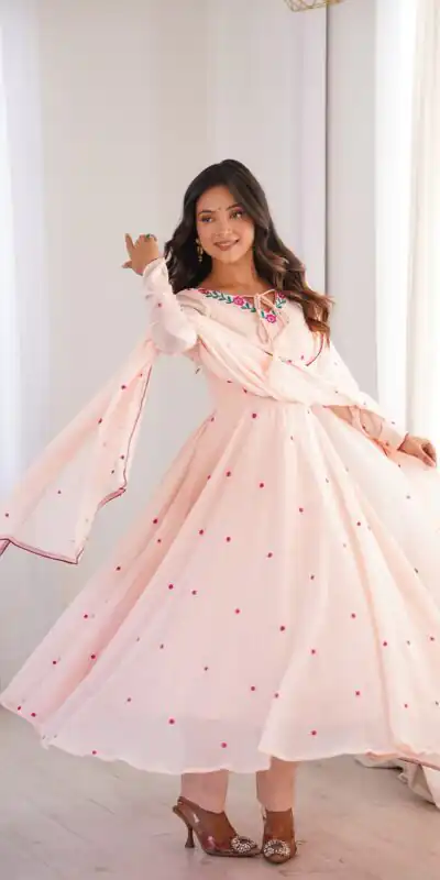 Gorgeous Pink Faux Georgette Embroidery Work Anarkali Suit