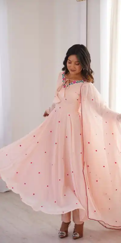 Gorgeous Pink Faux Georgette Embroidery Work Anarkali Suit
