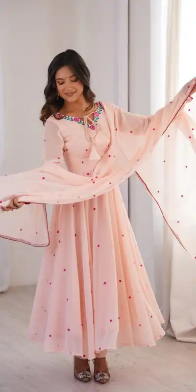 Gorgeous Pink Faux Georgette Embroidery Work Anarkali Suit