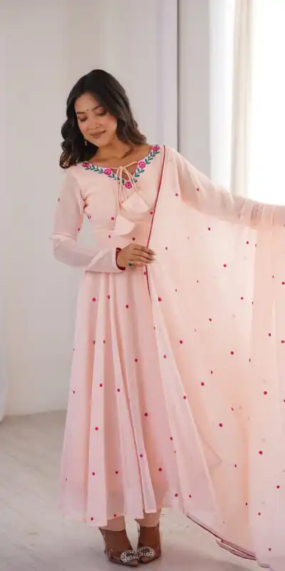 Gorgeous Pink Faux Georgette Embroidery Work Anarkali Suit