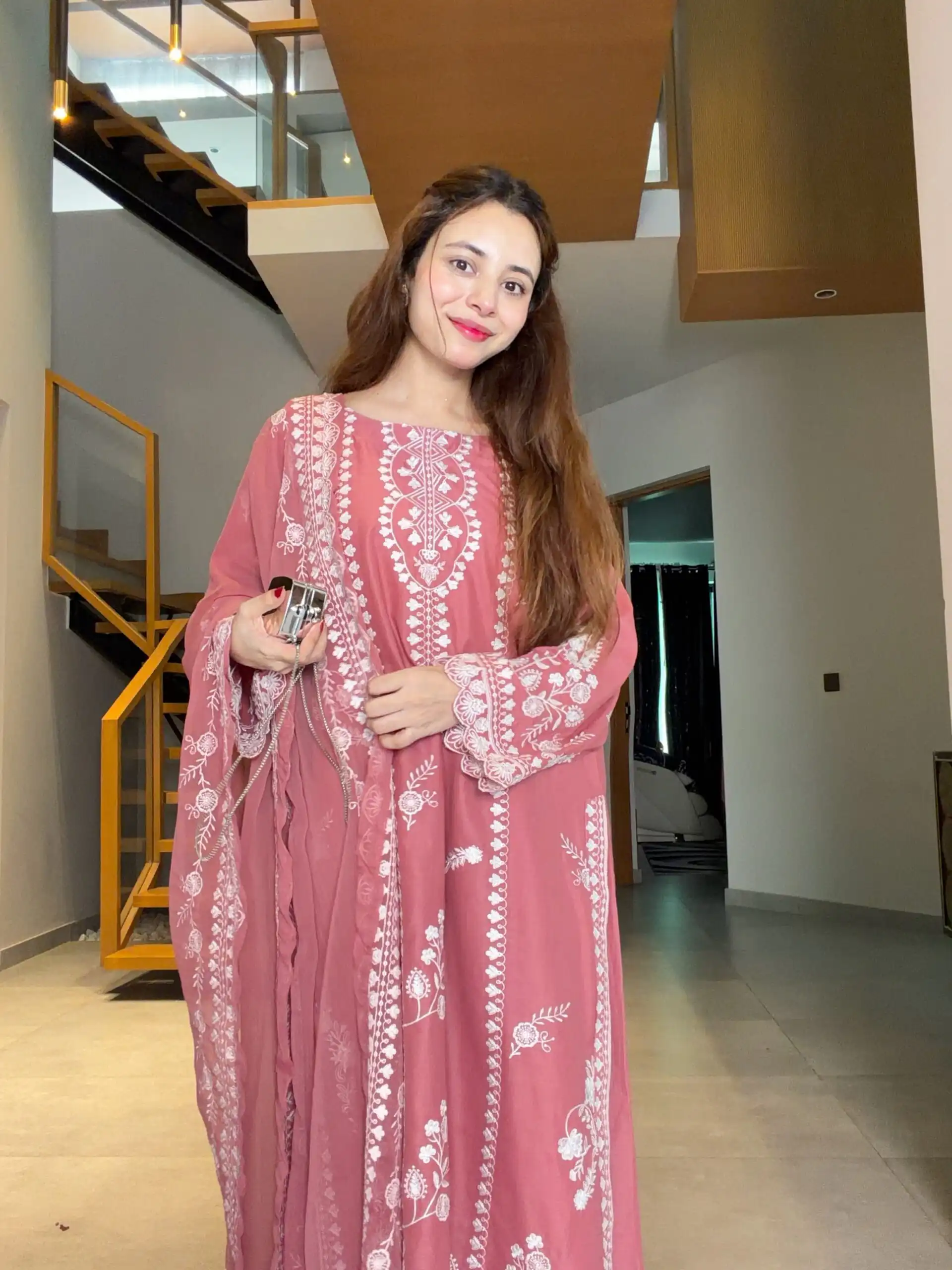 Graceful Peach Mul Chanderi Embroidery Work Salwar Suit