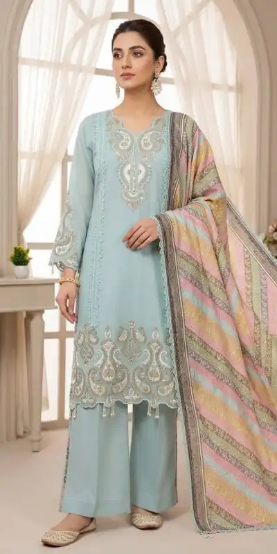 Grand Blue Star Georgette Embroidery Work Salwar Suit