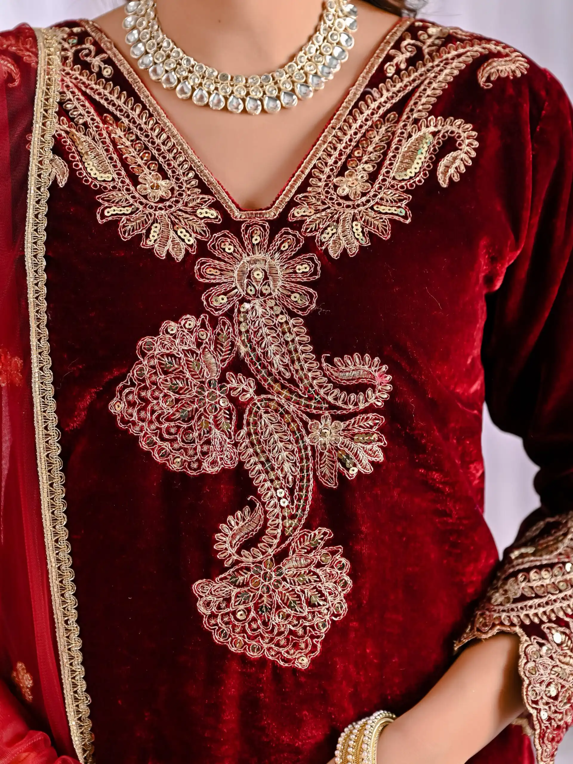Lovely Maroon Viscose Velvet Embroider Work Salwar Suit