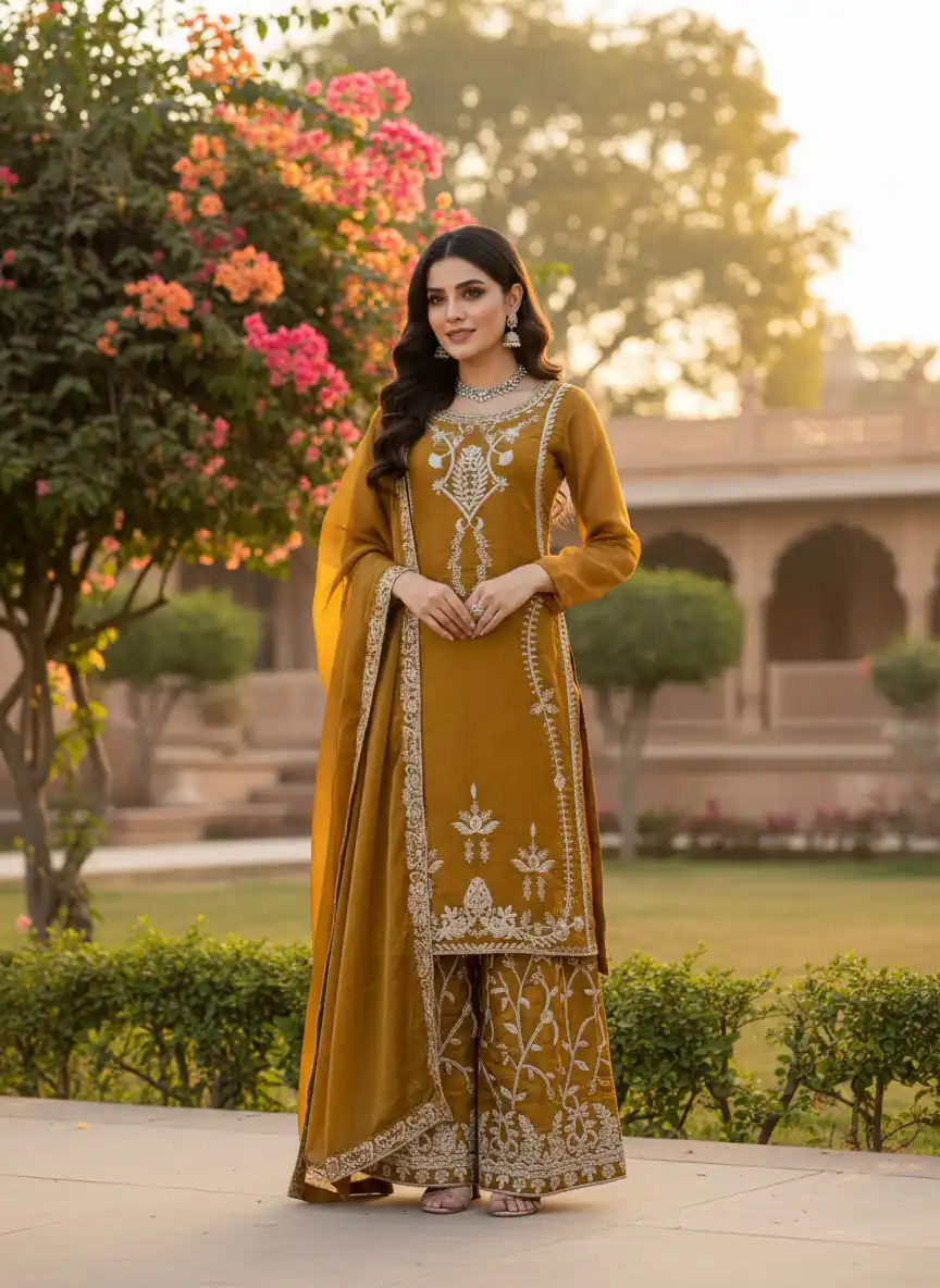 Lovely Mustered Zimmy Silk Sequence Work Salwar Suit
