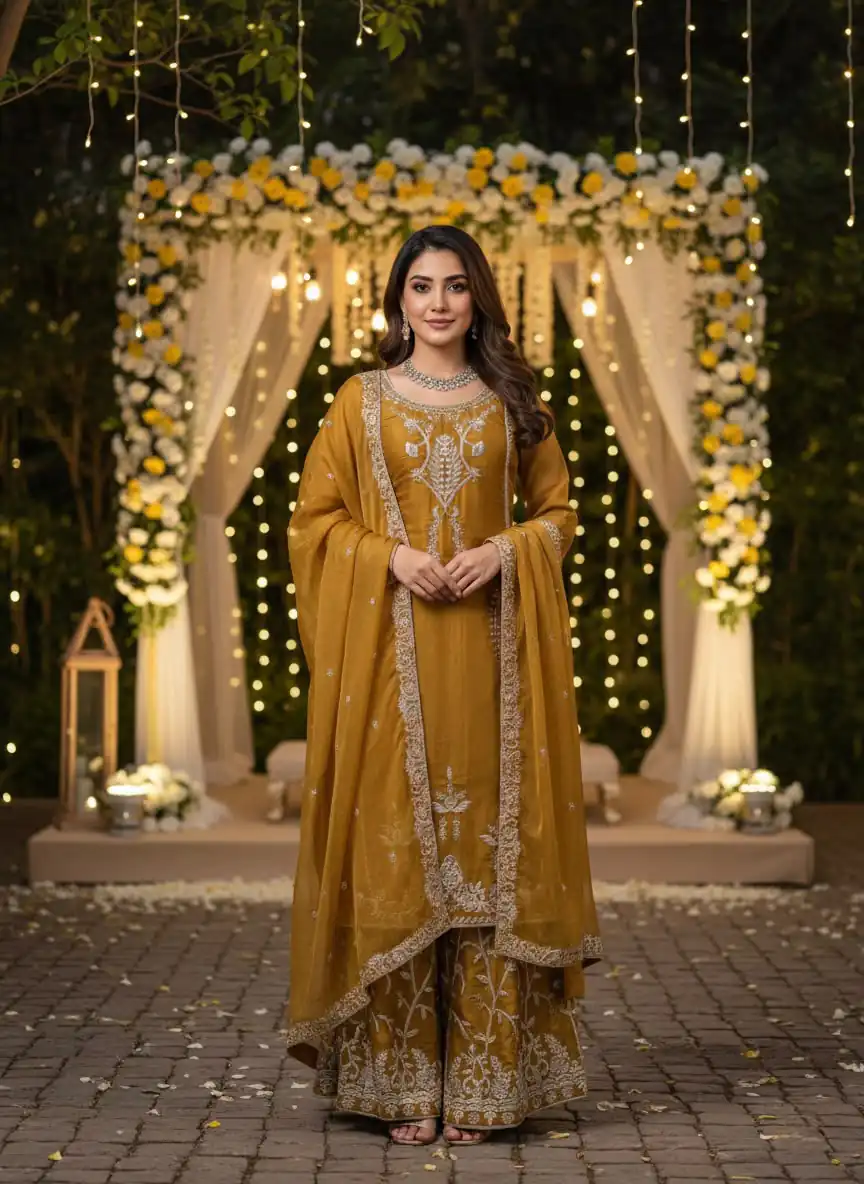 Lovely Mustered Zimmy Silk Sequence Work Salwar Suit