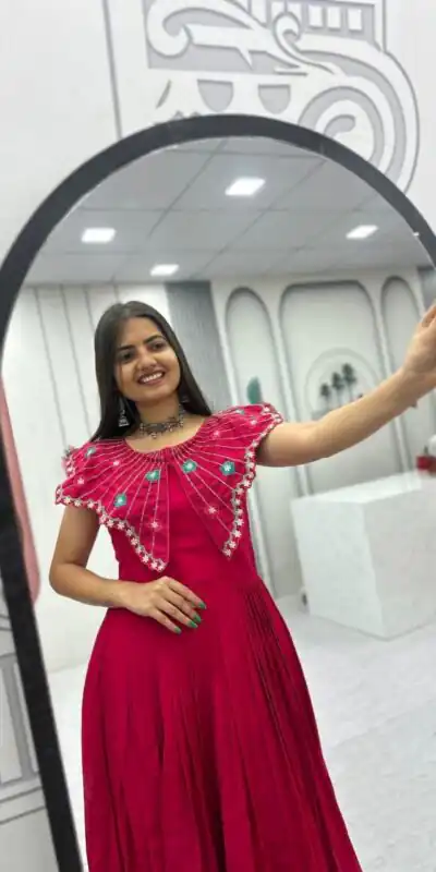 Lovely Pink Roman Thread Khatli Work Gown