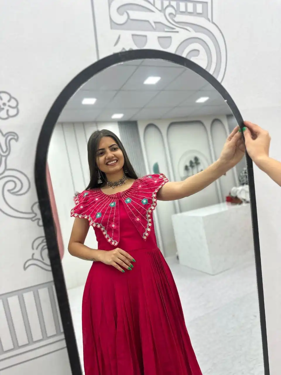 Lovely Pink Roman Thread Khatli Work Gown