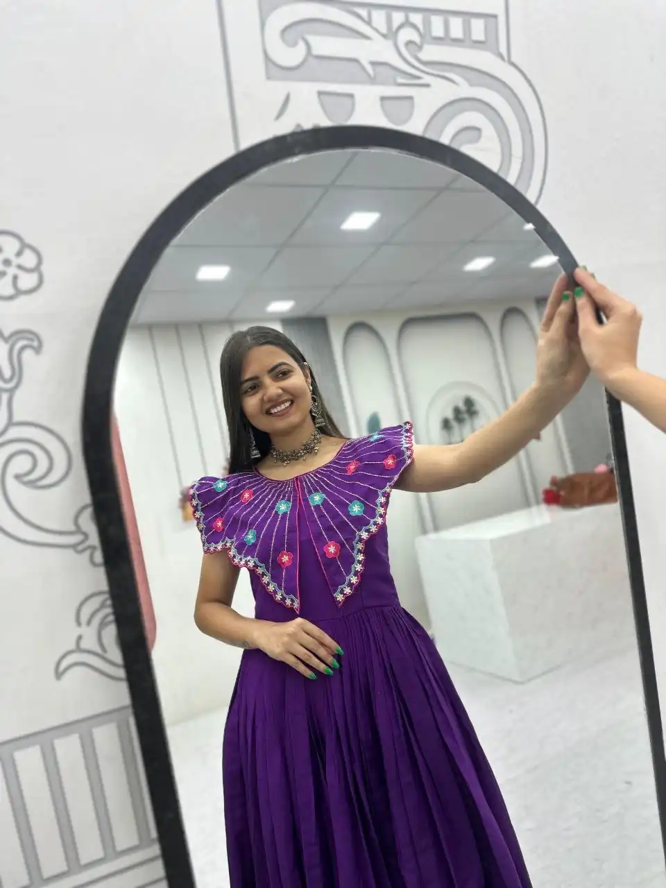 Lovely Purple Roman Thread Khatli Work Gown