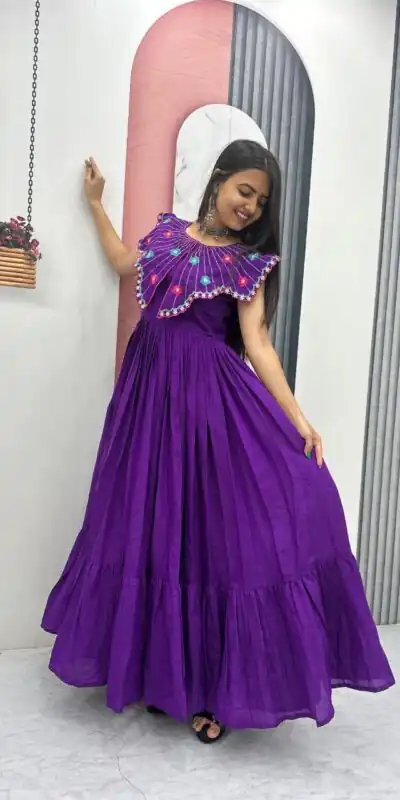 Lovely Purple Roman Thread Khatli Work Gown