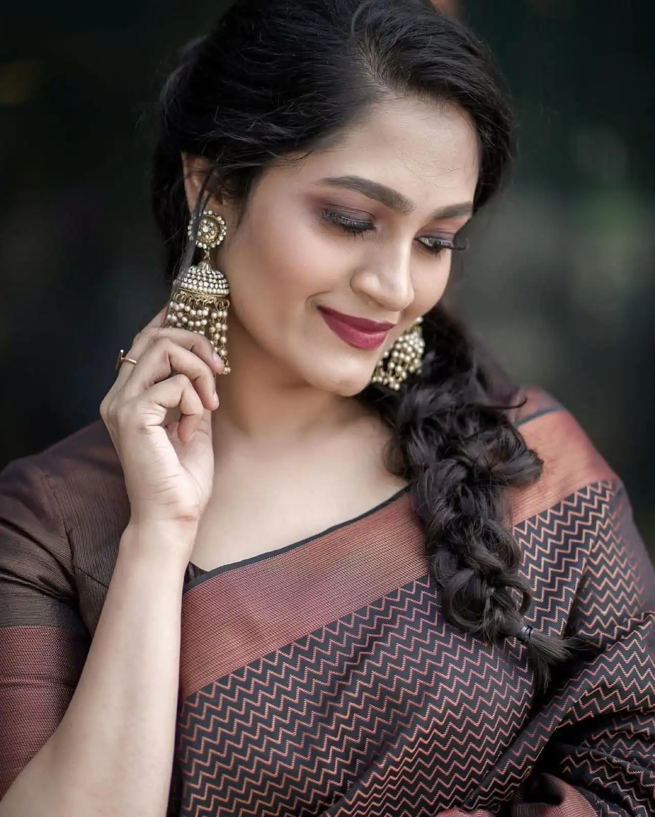 Magical Brown Soft Lichi Jacquard Work Saree