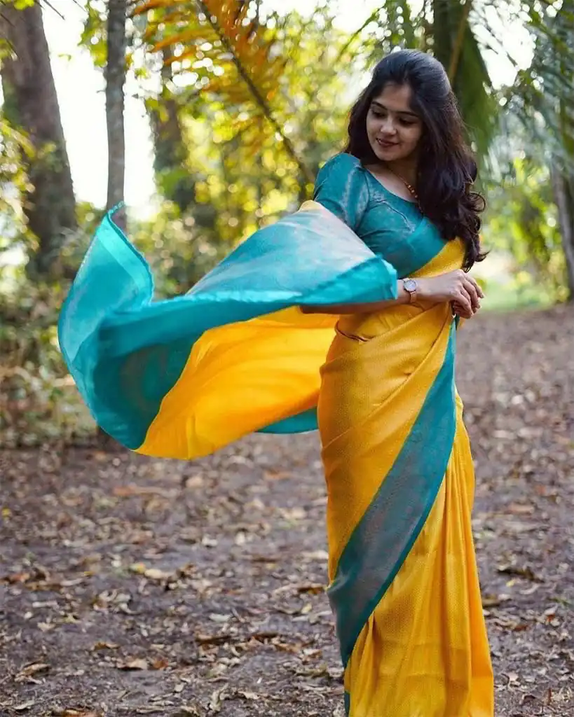 Magical Yellow Soft Lichi Jacquard Work Saree