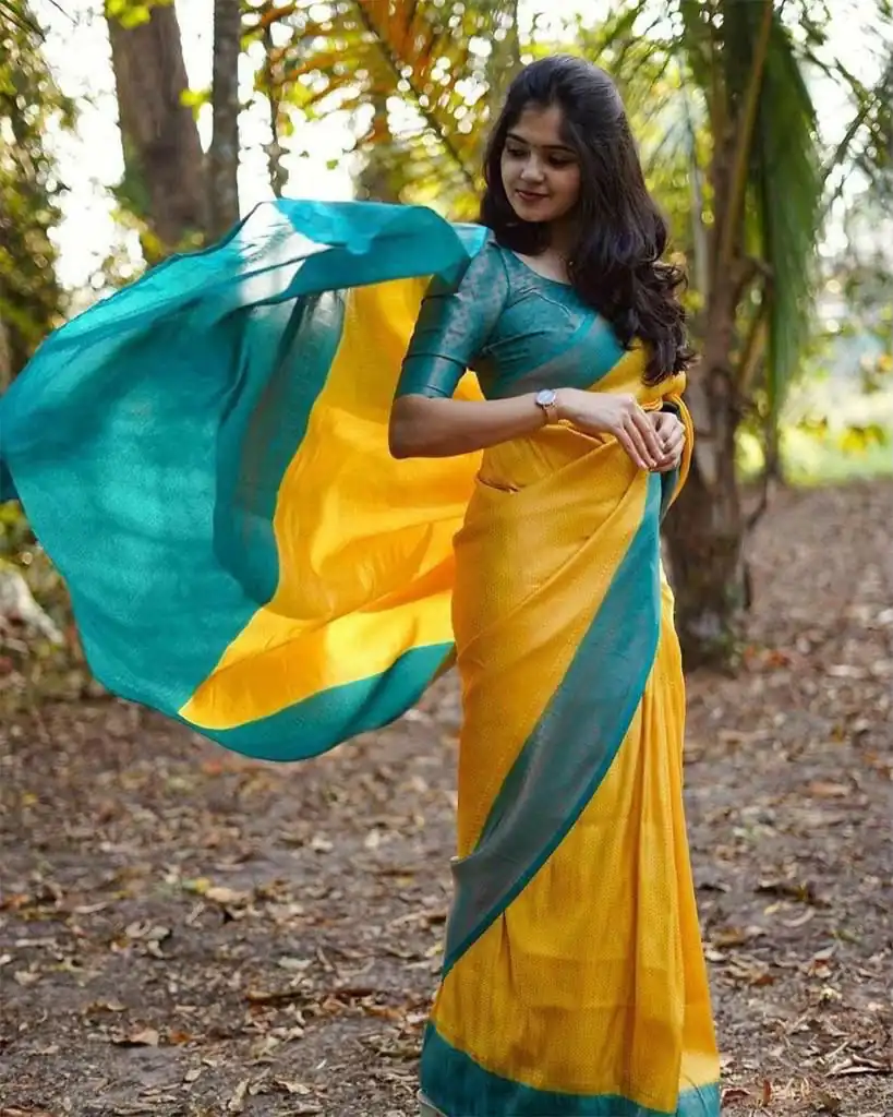 Magical Yellow Soft Lichi Jacquard Work Saree